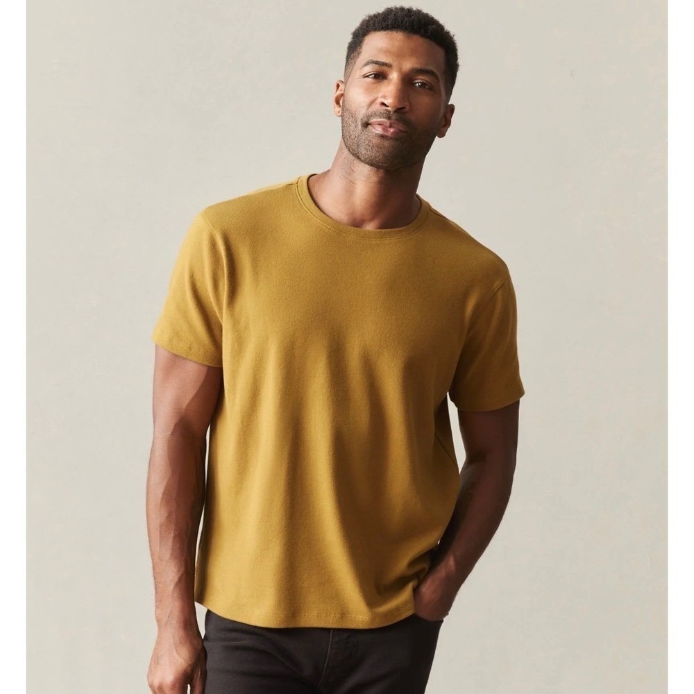 NEW American Giant Brushed Crew Tee Shirt Men XXL Yellow Short Sleeve Basics USA